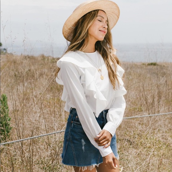 Sincerely Jules Colette Ruffle Poplin Top S - Picture 2 of 8